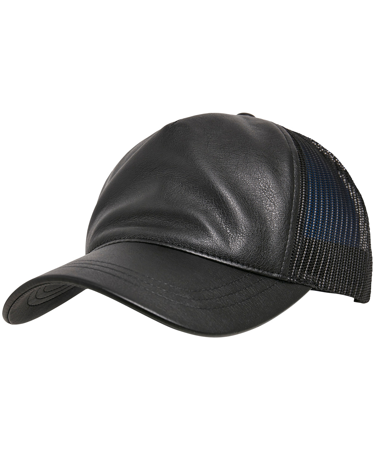 Tryck din logga på Kepsar från Flexfit by Yupoong - Anpassa Trucker i läder i färgen Svart One Size för företag, föreningar och privatpersoner