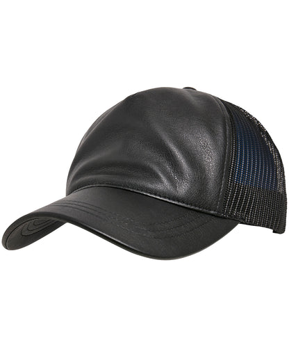 Tryck din logga på Kepsar från Flexfit by Yupoong - Anpassa Trucker i läder i färgen Svart One Size för företag, föreningar och privatpersoner