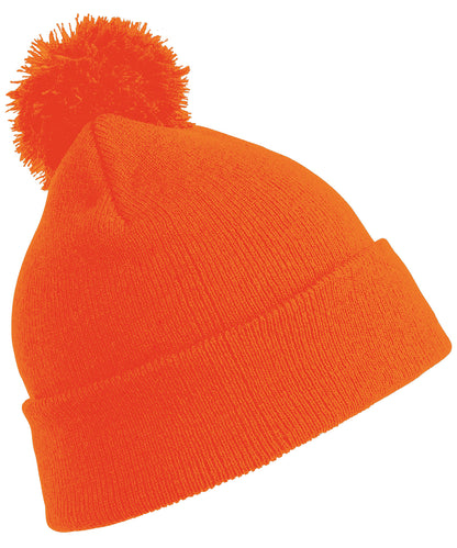 Tryck din logga på Mössor från Result Winter Essentials - Anpassa Junior pom pom-mössa i färgen Neon orange One Size för företag, föreningar och privatpersoner