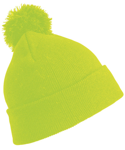 Tryck din logga på Mössor från Result Winter Essentials - Anpassa Junior pom pom-mössa i färgen Neon gul One Size för företag, föreningar och privatpersoner