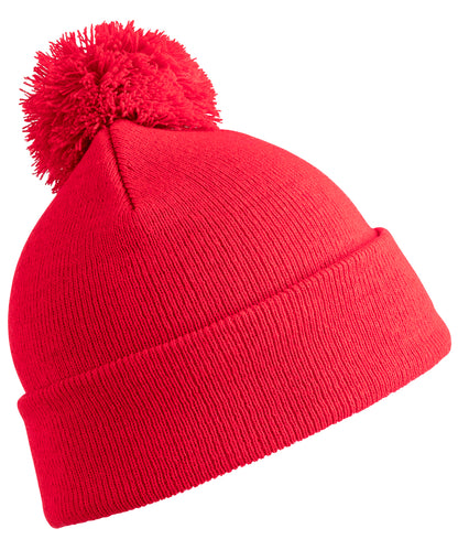 Tryck din logga på Mössor från Result Winter Essentials - Anpassa Junior pom pom-mössa i färgen Mellan röd One Size för företag, föreningar och privatpersoner