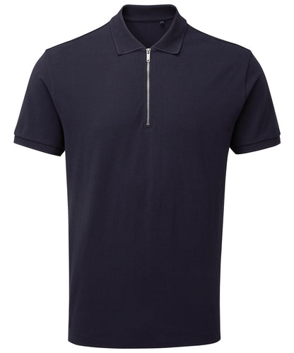 Tryck din logga på Piké från Asquith & Fox - Anpassa Polo with Zip & Jacquard Collar i färgen Marinblå för företag, föreningar och privatpersoner