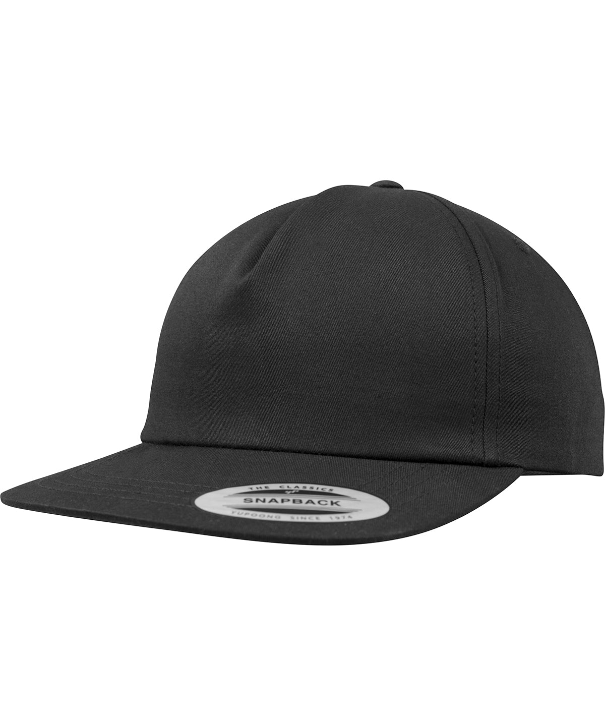 Tryck din logga på Kepsar från Flexfit by Yupoong - Anpassa Ostrukturerad snapback med 5 paneler i färgen Svart One Size för företag, föreningar och privatpersoner