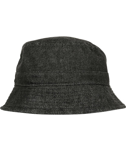 Tryck din logga på Hattar från Flexfit by Yupoong - Anpassa Hatt med bucket i denim i färgen Svart One Size för företag, föreningar och privatpersoner