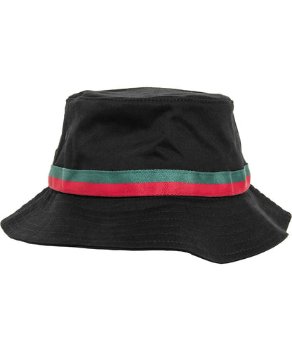 Tryck din logga på Hattar från Flexfit by Yupoong - Anpassa Hatt med randig bucket i färgen Svart One Size för företag, föreningar och privatpersoner