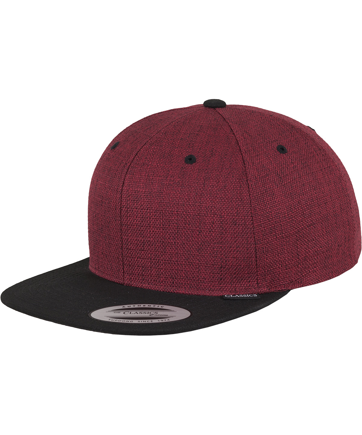 Tryck din logga på Kepsar från Flexfit by Yupoong - Anpassa Melange 2-tonad snapback i färgen Mörkröd One Size för företag, föreningar och privatpersoner