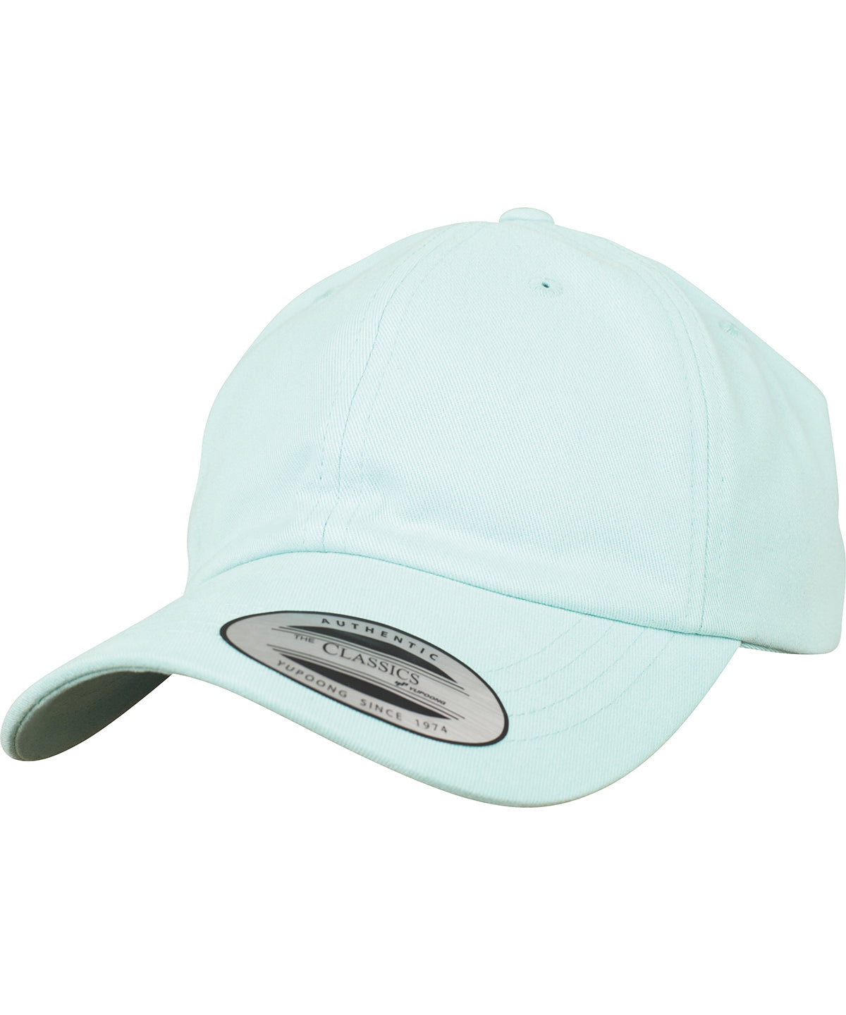 Tryck din logga på Kepsar från Flexfit by Yupoong - Anpassa Dad cap i peached bomullstwill i färgen Himmelblå One Size för företag, föreningar och privatpersoner