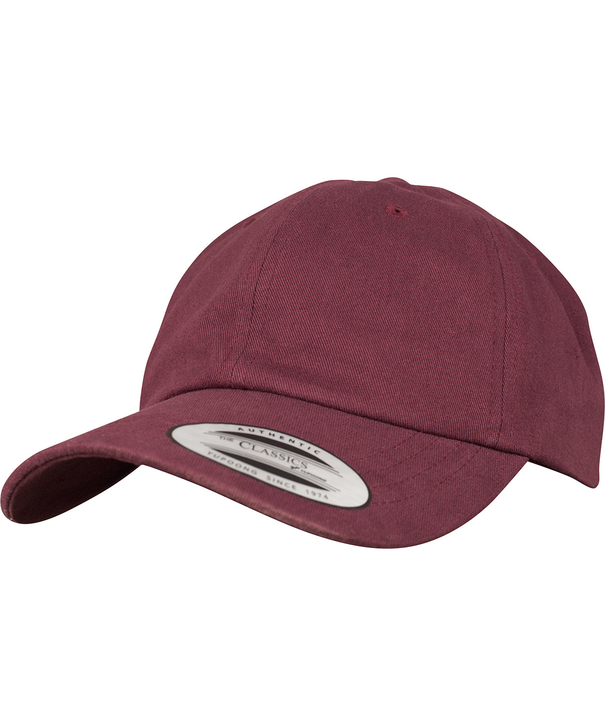 Tryck din logga på Kepsar från Flexfit by Yupoong - Anpassa Dad cap i peached bomullstwill i färgen Mörkröd One Size för företag, föreningar och privatpersoner