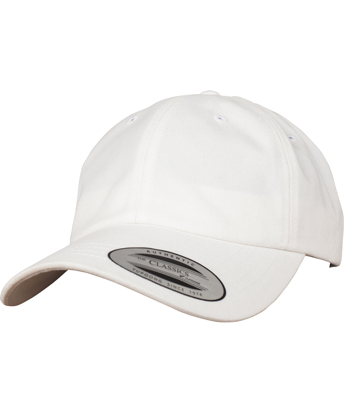 Tryck din logga på Kepsar från Flexfit by Yupoong - Anpassa Dad cap i peached bomullstwill i färgen Vit One Size för företag, föreningar och privatpersoner