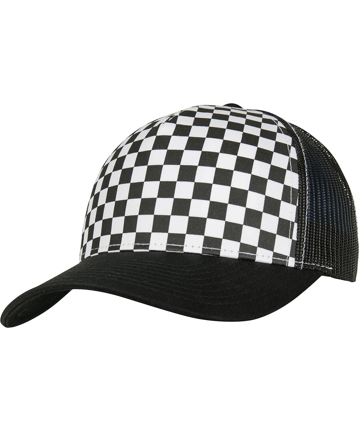 Tryck din logga på Kepsar från Flexfit by Yupoong - Anpassa Retro trucker med rutmönster i färgen Svart One Size för företag, föreningar och privatpersoner
