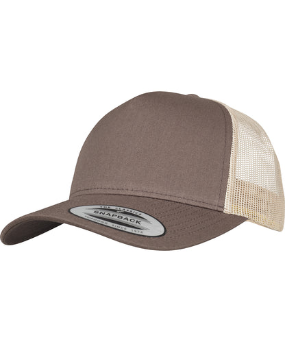Tryck din logga på Kepsar från Flexfit by Yupoong - Anpassa 5-panel retro trucker 2-tone keps i färgen Mellanbrun One Size för företag, föreningar och privatpersoner
