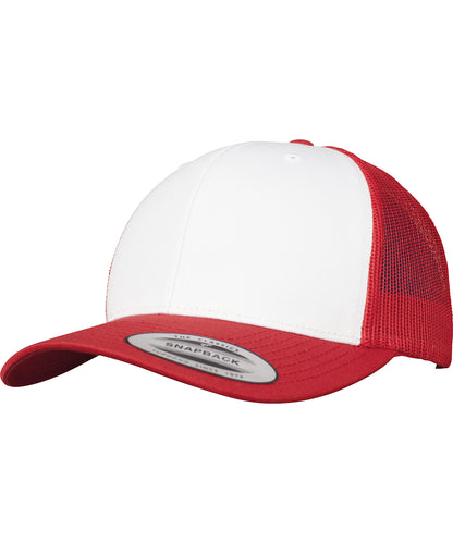 Tryck din logga på Kepsar från Flexfit by Yupoong - Anpassa Retro trucker med färgad framsida i färgen Mellan röd One Size för företag, föreningar och privatpersoner