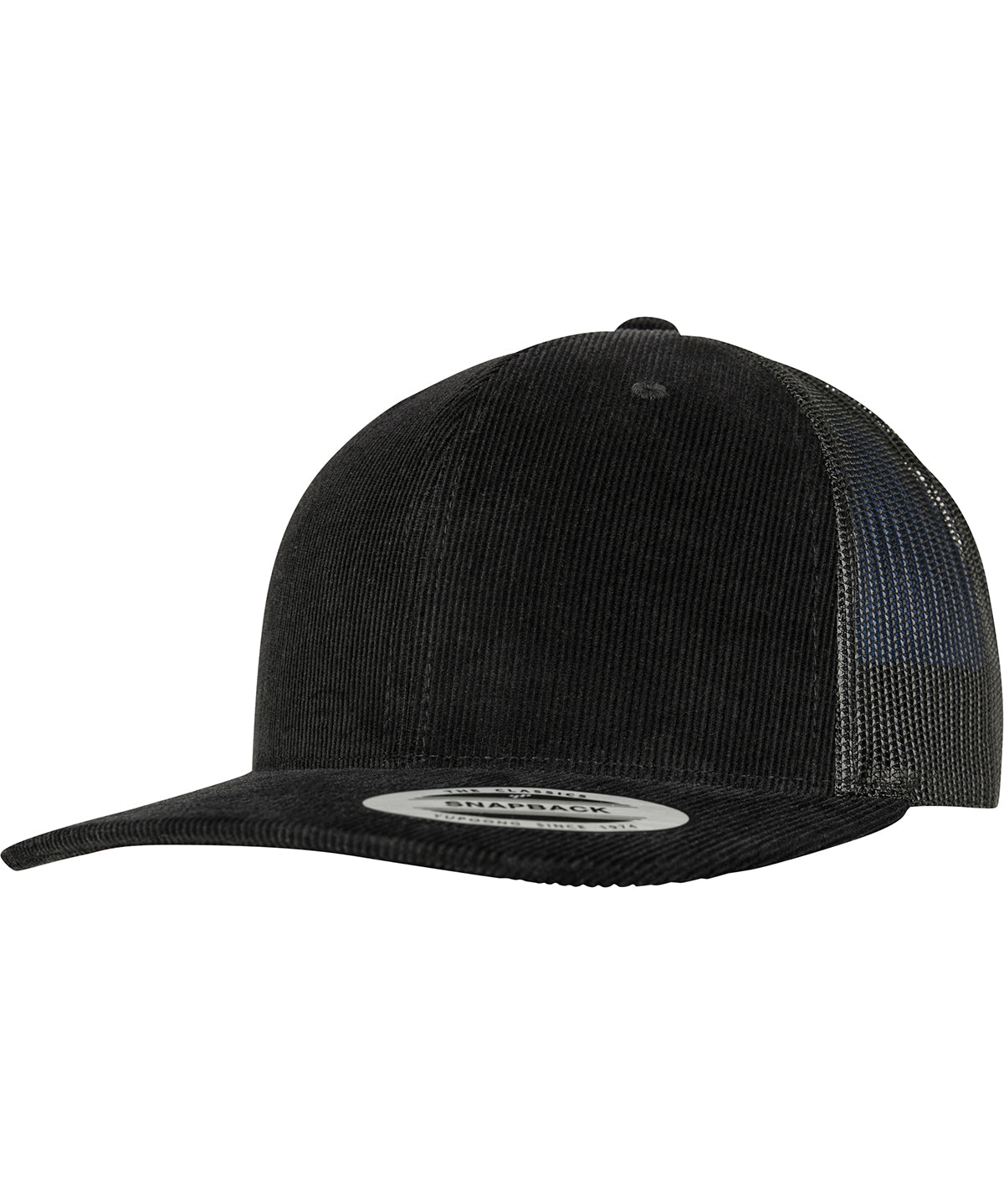 Tryck din logga på Kepsar från Flexfit by Yupoong - Anpassa Retro trucker i manchester i färgen Svart One Size för företag, föreningar och privatpersoner
