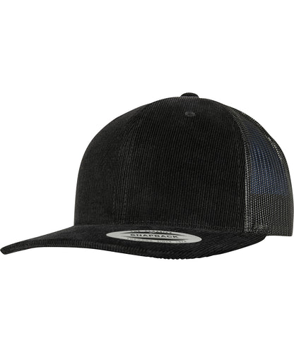 Tryck din logga på Kepsar från Flexfit by Yupoong - Anpassa Retro trucker i manchester i färgen Svart One Size för företag, föreningar och privatpersoner