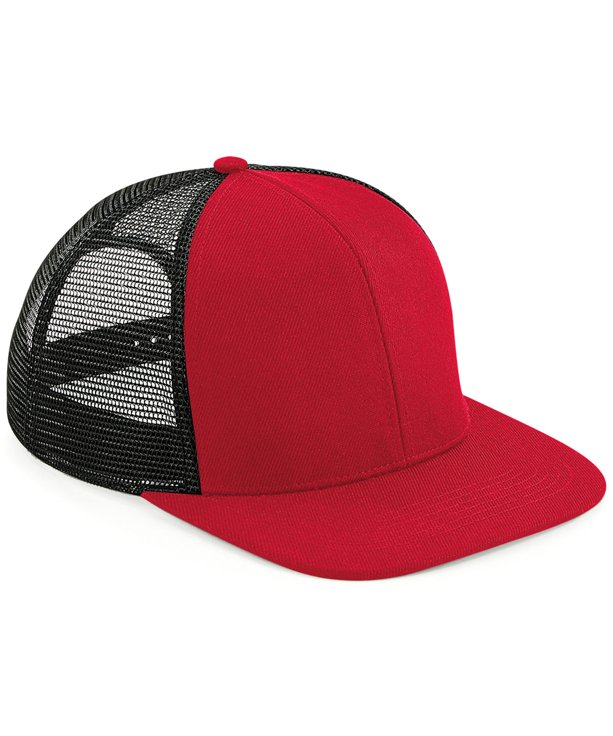 Tryck din logga på Kepsar från Beechfield - Anpassa Trucker med 6 paneler och flat peak i original i färgen Mellan röd One Size för företag, föreningar och privatpersoner