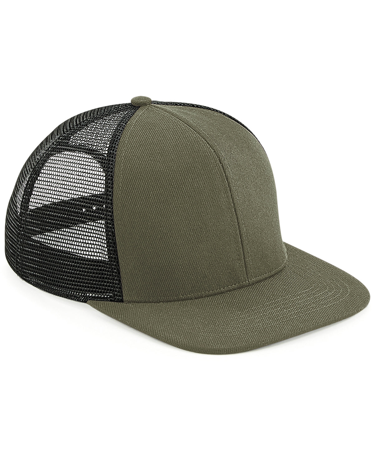 Tryck din logga på Kepsar från Beechfield - Anpassa Trucker med 6 paneler och flat peak i original i färgen Oliv One Size för företag, föreningar och privatpersoner