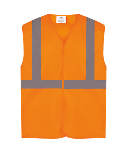 Tryck din logga på Skyddsvästar från Yoko - Anpassa Hi-vis järnvägsväst klass 2 i färgen Neon orange för företag, föreningar och privatpersoner