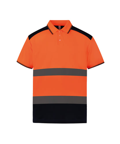 Tryck din logga på Piké från Yoko - Anpassa YOKO - Hi-vis tvåfärgad piké i färgen Neon orange för företag, föreningar och privatpersoner