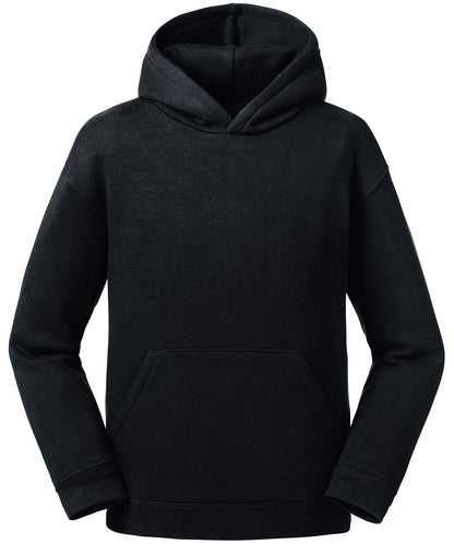 Tryck din logga på Hoodies från Russell Europe - Anpassa Russell Europe - Äkta Hoodie för Barn i färgen Svart för företag, föreningar och privatpersoner