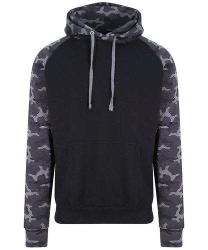 Tryck din logga på Hoodies från AWDis Just Hoods - Anpassa AWDis Just Hoods - Basebolltröja med Hoodie i färgen Kamouflage för företag, föreningar och privatpersoner