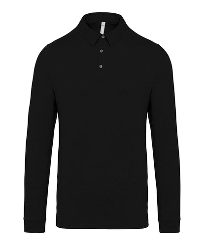Tryck din logga på Piké från Kariban - Anpassa Long Sleeve Jersey Polo i färgen Svart för företag, föreningar och privatpersoner
