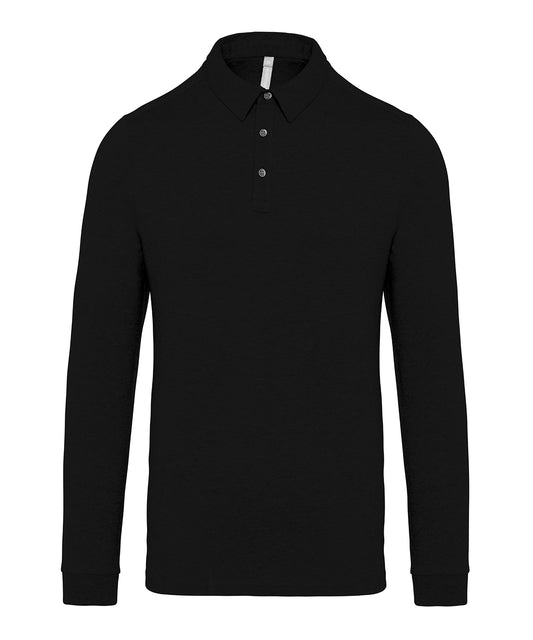 Tryck din logga på Piké från Kariban - Anpassa Long Sleeve Jersey Polo i färgen Svart för företag, föreningar och privatpersoner