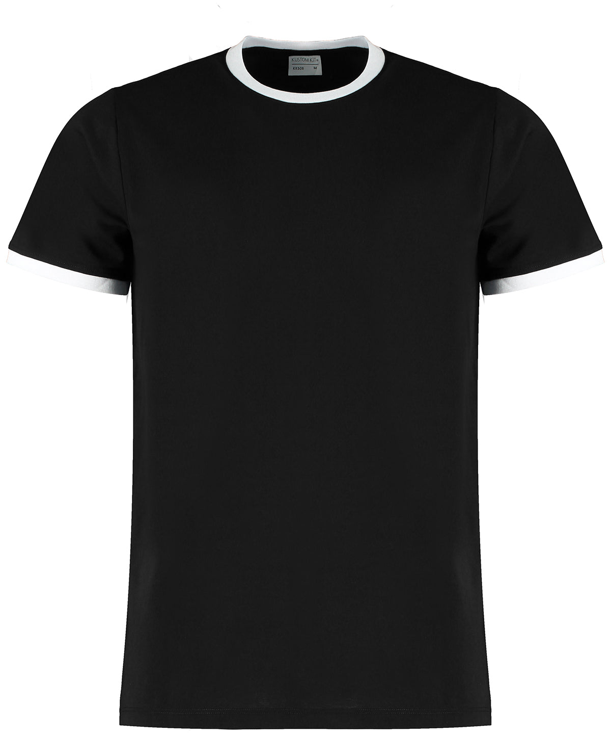 Tryck din logga på T-shirts från Kustom Kit - Anpassa Fashion Fit Ring Spun T-Shirt i färgen Svart för företag, föreningar och privatpersoner