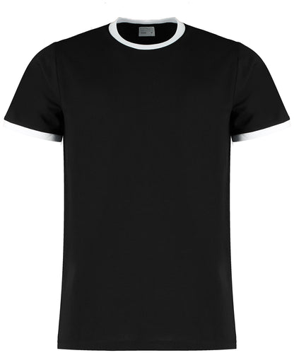 Tryck din logga på T-shirts från Kustom Kit - Anpassa Fashion Fit Ring Spun T-Shirt i färgen Svart för företag, föreningar och privatpersoner