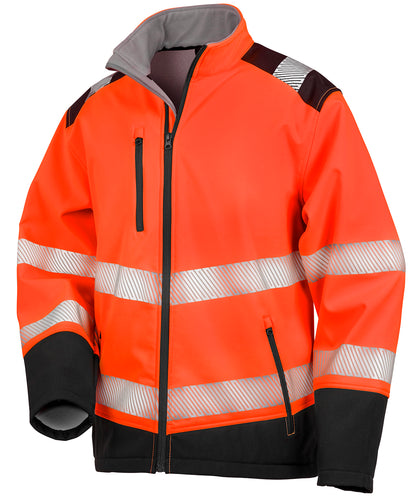 Tryck din logga på Softshelljackor från Result Safeguard - Anpassa Tryckbar ripstop säkerhetssoftshell i färgen Neon orange för företag, föreningar och privatpersoner