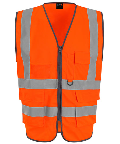 Tryck din logga på Skyddsvästar från ProRTX High Visibility - Anpassa Executive väst i färgen Neon orange för företag, föreningar och privatpersoner