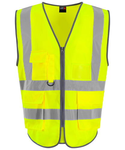 Tryck din logga på Skyddsvästar från ProRTX High Visibility - Anpassa Executive väst i färgen Neon gul för företag, föreningar och privatpersoner