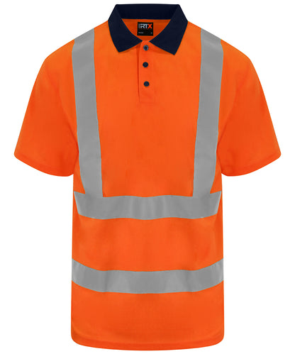 Tryck din logga på Piké från ProRTX High Visibility - Anpassa High Vis Polo i färgen Neon orange för företag, föreningar och privatpersoner
