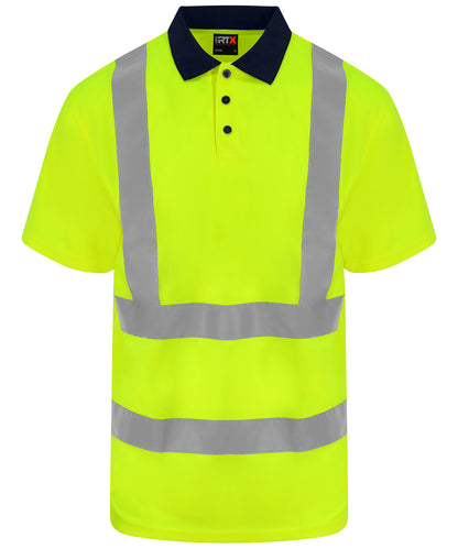 Tryck din logga på Piké från ProRTX High Visibility - Anpassa High Vis Polo i färgen Neon gul för företag, föreningar och privatpersoner