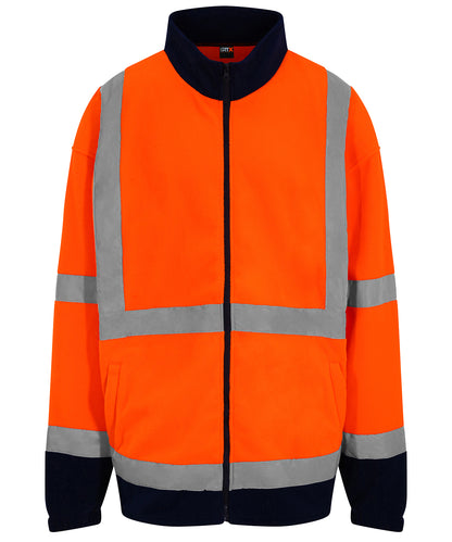 Tryck din logga på Fleece från ProRTX High Visibility - Anpassa Fleece med full dragkedja och hög synlighet i färgen Neon orange för företag, föreningar och privatpersoner