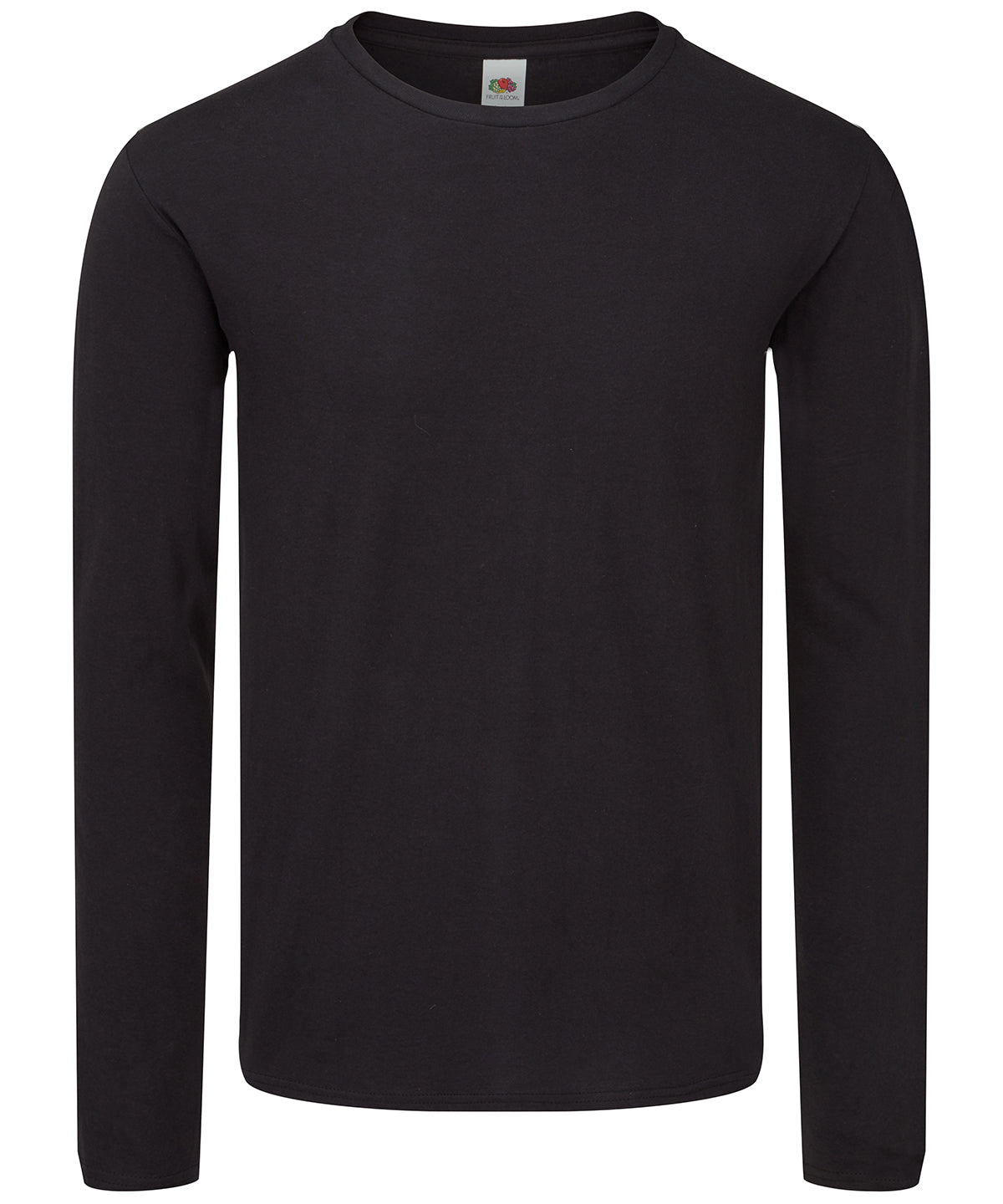 Tryck din logga på T-shirts från Fruit of the Loom - Anpassa Iconic 150 Klassisk Långärmad T-shirt – Unisex i färgen Svart för företag, föreningar och privatpersoner