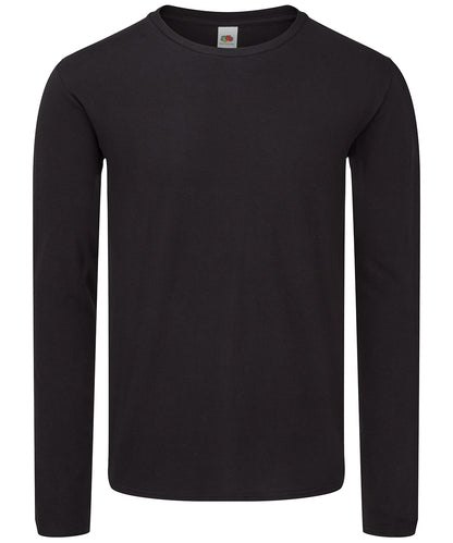 Tryck din logga på T-shirts från Fruit of the Loom - Anpassa Iconic 150 Klassisk Långärmad T-shirt – Unisex i färgen Svart för företag, föreningar och privatpersoner
