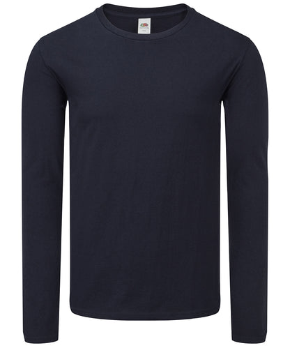 Tryck din logga på T-shirts från Fruit of the Loom - Anpassa Iconic 150 Klassisk Långärmad T-shirt – Unisex i färgen Marinblå för företag, föreningar och privatpersoner