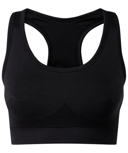 Tryck din logga på Tränings BH från TriDri - Anpassa TriDri sömlös '3D fit' multisport-bh i enfärgad modell i färgen Svart för företag, föreningar och privatpersoner