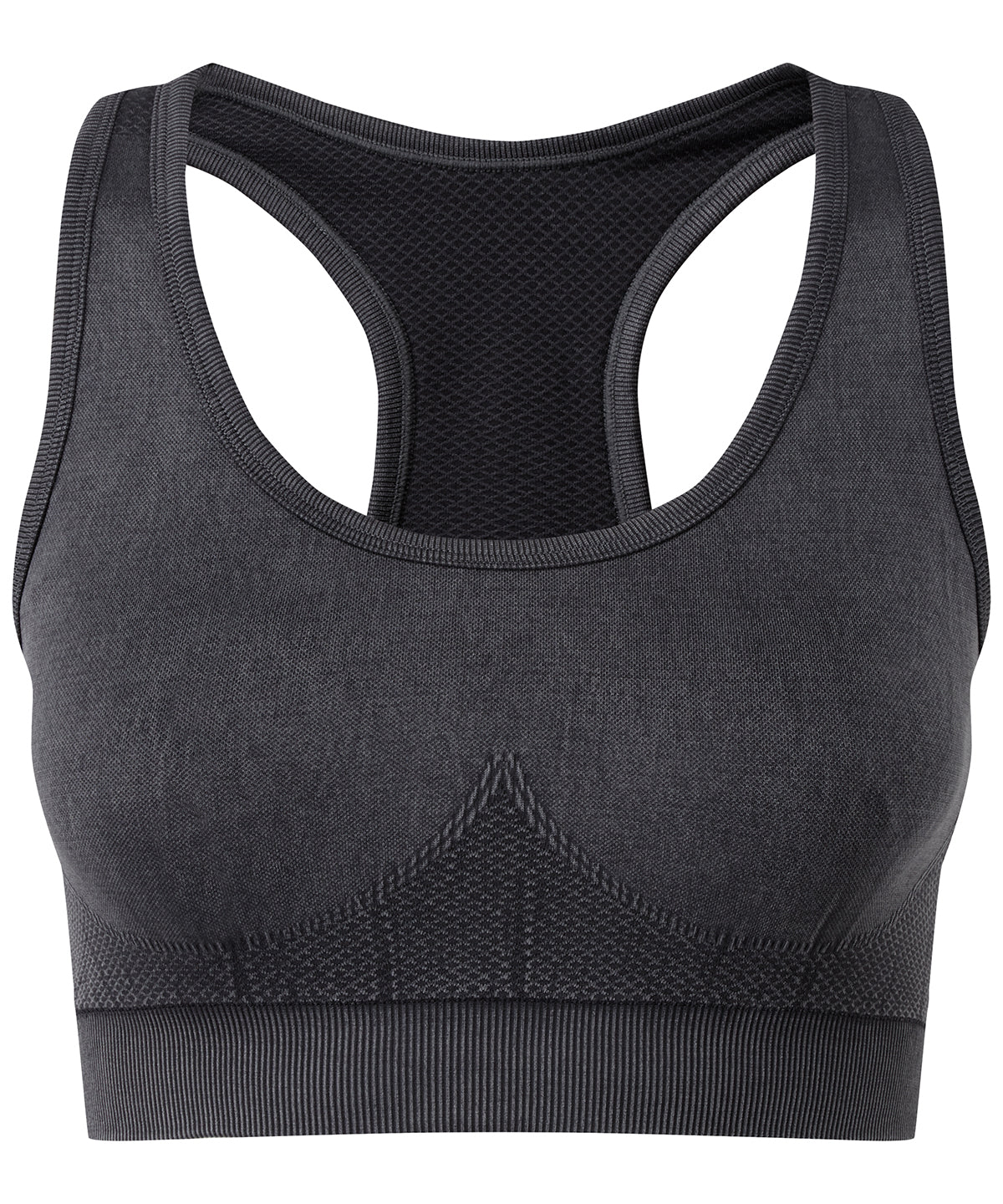Tryck din logga på Tränings BH från TriDri - Anpassa TriDri sömlös '3D fit' multisport-bh i denimlook i färgen Svart för företag, föreningar och privatpersoner