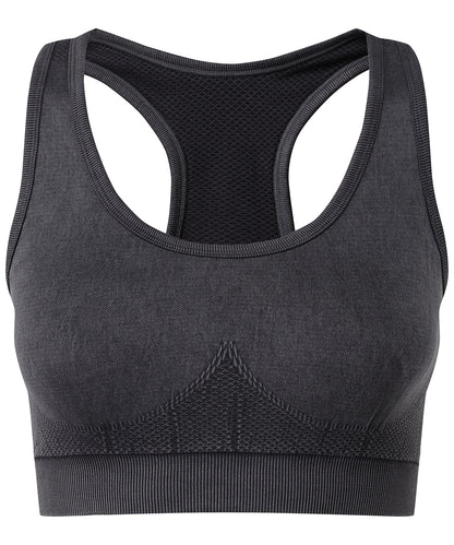 Tryck din logga på Tränings BH från TriDri - Anpassa TriDri sömlös '3D fit' multisport-bh i denimlook i färgen Svart för företag, föreningar och privatpersoner