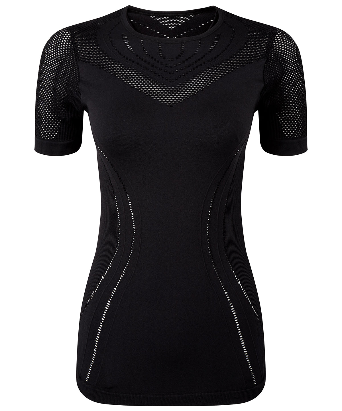 Tryck din logga på T-shirts från TriDri - Anpassa Dam TriDri sömlös '3D fit' multisport avslöjande sporttopp i färgen Svart för företag, föreningar och privatpersoner