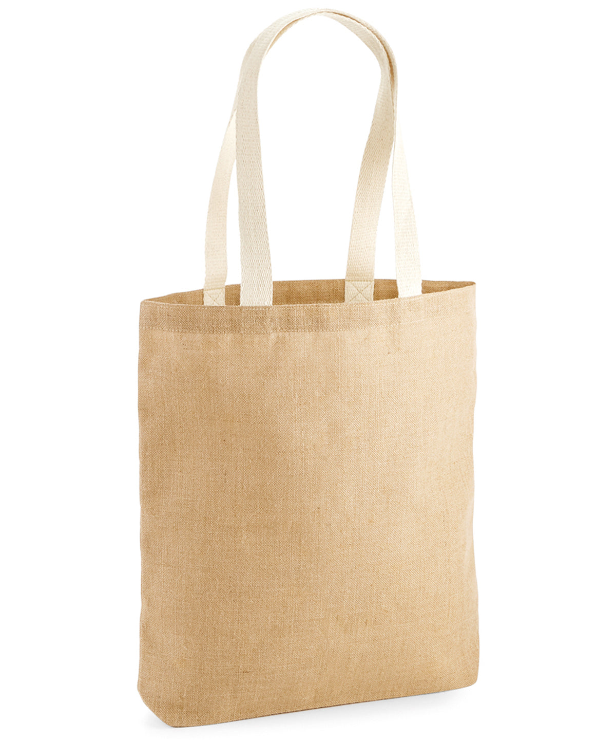 Tryck din logga på Väskor från Westford Mill - Anpassa Unlaminated Jute Tote i färgen Naturligt One Size för företag, föreningar och privatpersoner
