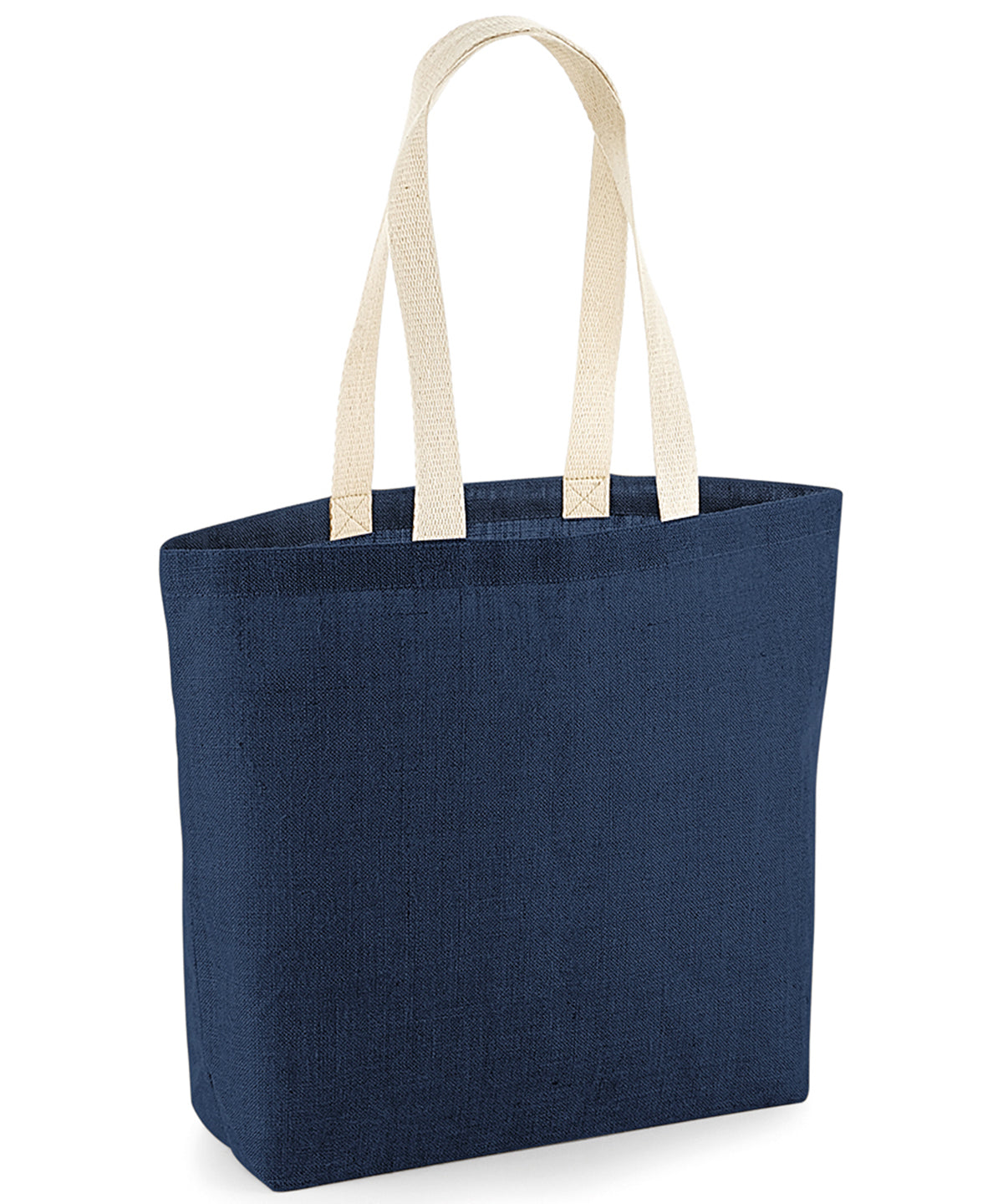 Tryck din logga på Väskor från Westford Mill - Anpassa Unlaminated Jute Shopper i färgen Marinblå One Size för företag, föreningar och privatpersoner
