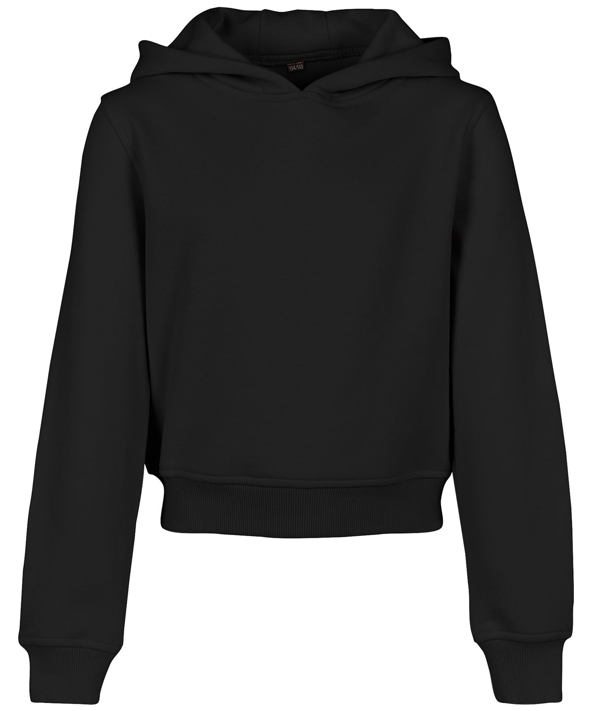 Tryck din logga på Hoodies från Build Your Brand - Anpassa Build Your Brand - Cropped Sweatshirt Hoodie för Flickor i färgen Svart för företag, föreningar och privatpersoner