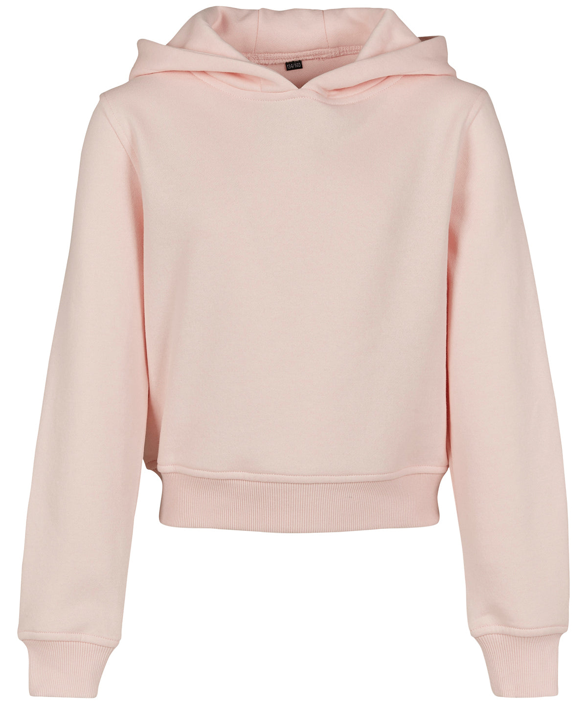 Tryck din logga på Hoodies från Build Your Brand - Anpassa Build Your Brand - Cropped Sweatshirt Hoodie för Flickor i färgen Ljusrosa för företag, föreningar och privatpersoner