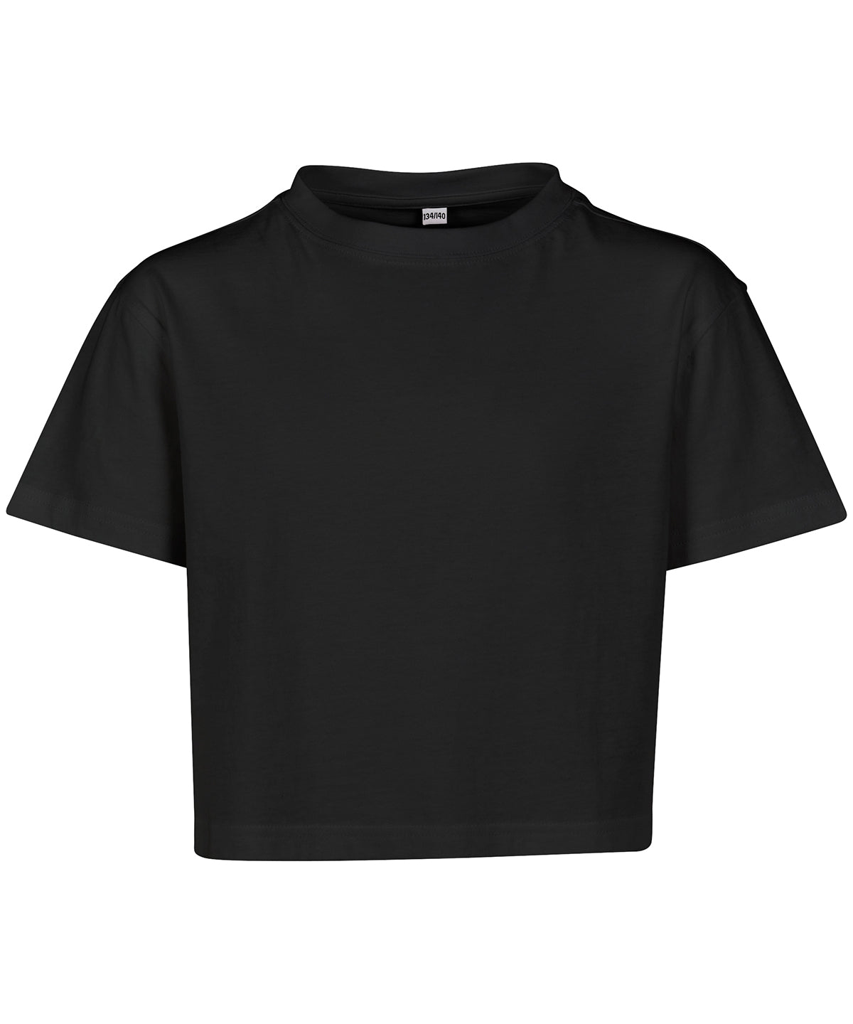 Tryck din logga på T-shirts från Build Your Brand - Anpassa Girls Cropped Jersey Tee - Barn i färgen Svart för företag, föreningar och privatpersoner