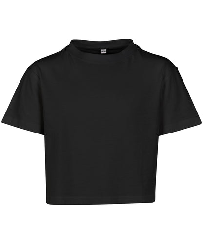 Tryck din logga på T-shirts från Build Your Brand - Anpassa Girls Cropped Jersey Tee - Barn i färgen Svart för företag, föreningar och privatpersoner