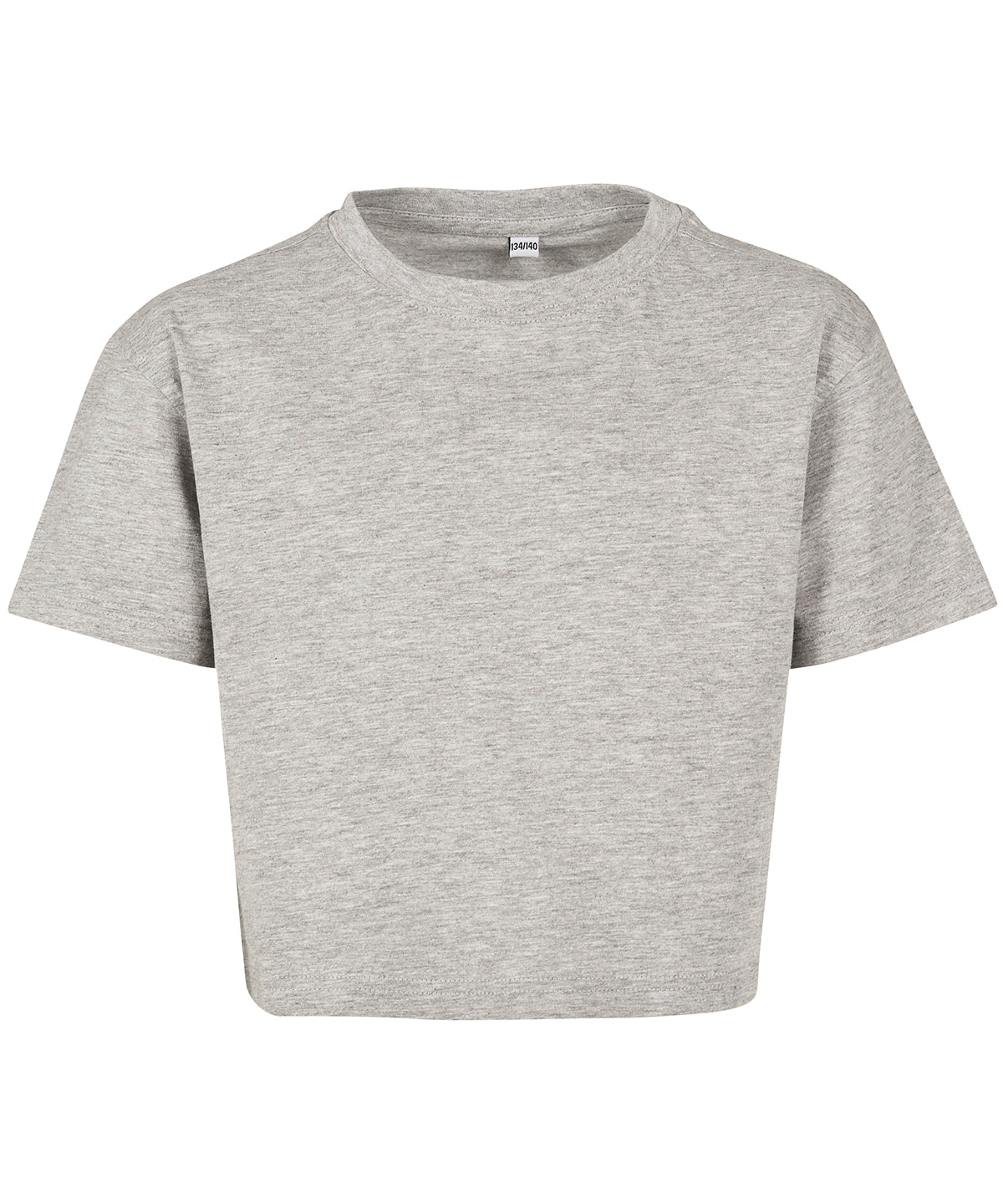 Tryck din logga på T-shirts från Build Your Brand - Anpassa Girls Cropped Jersey Tee - Barn i färgen Ljunggrå för företag, föreningar och privatpersoner