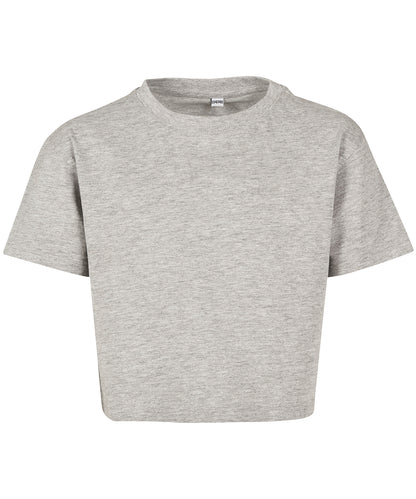Tryck din logga på T-shirts från Build Your Brand - Anpassa Girls Cropped Jersey Tee - Barn i färgen Ljunggrå för företag, föreningar och privatpersoner