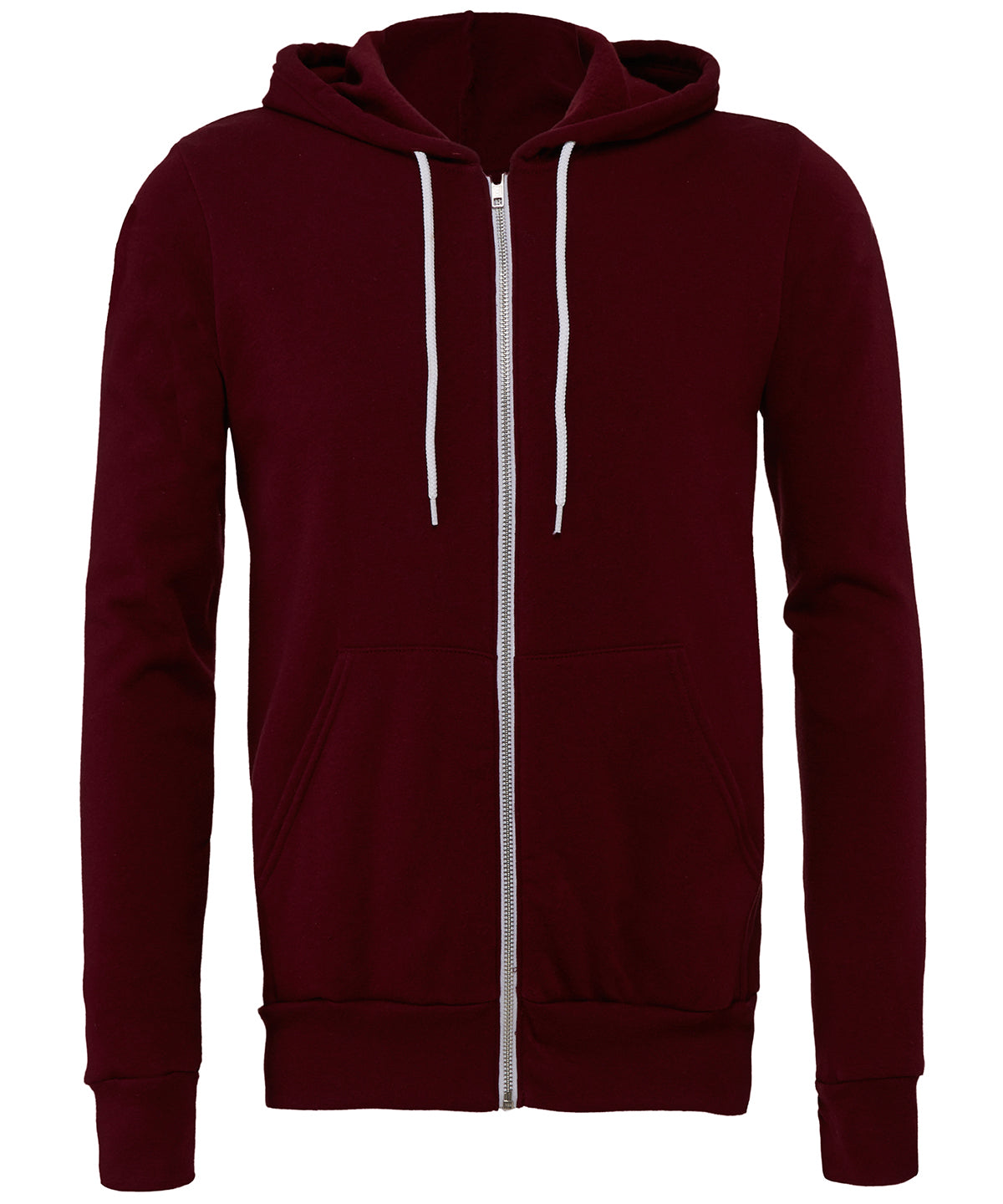 Tryck din logga på Hoodies från Bella Canvas - Anpassa Bella Canvas - Polycotton Fleece Zip Unisex Hoodie i färgen Mörkröd för företag, föreningar och privatpersoner